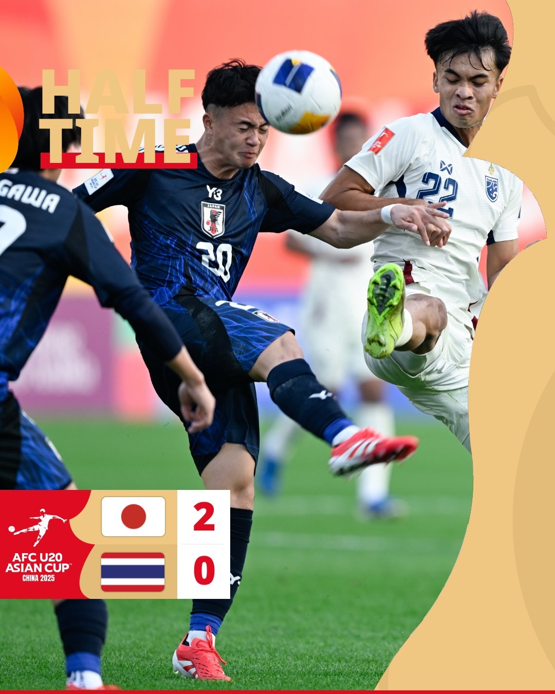  半場(chǎng)-日本U20 2-0領(lǐng)先泰國(guó)U20，石井久繼破門(mén)+中柱 泰國(guó)0射正