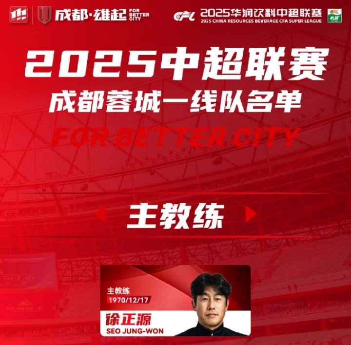  成都蓉城一線隊大名單出爐！
