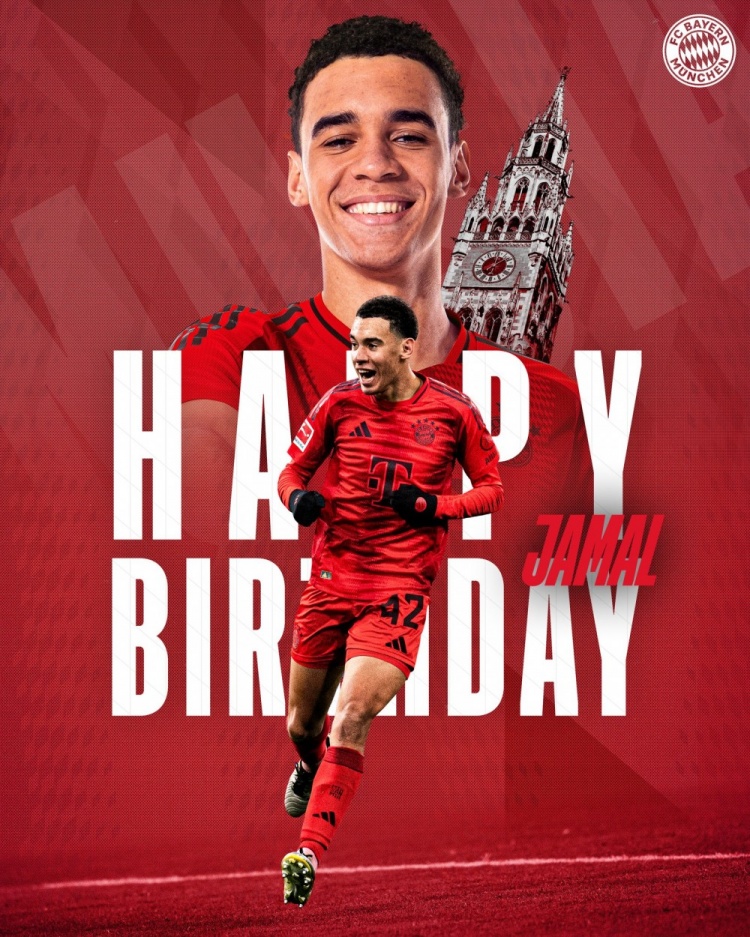  拜仁官方祝穆西亞拉22歲生日快樂，加盟至今出戰(zhàn)196次獲59球38助