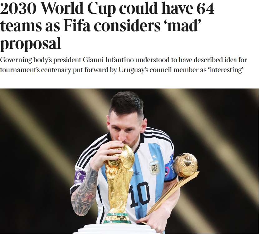  泰晤士：某官員稱2030世界杯擴軍64隊想法完全瘋狂，望盡快否決